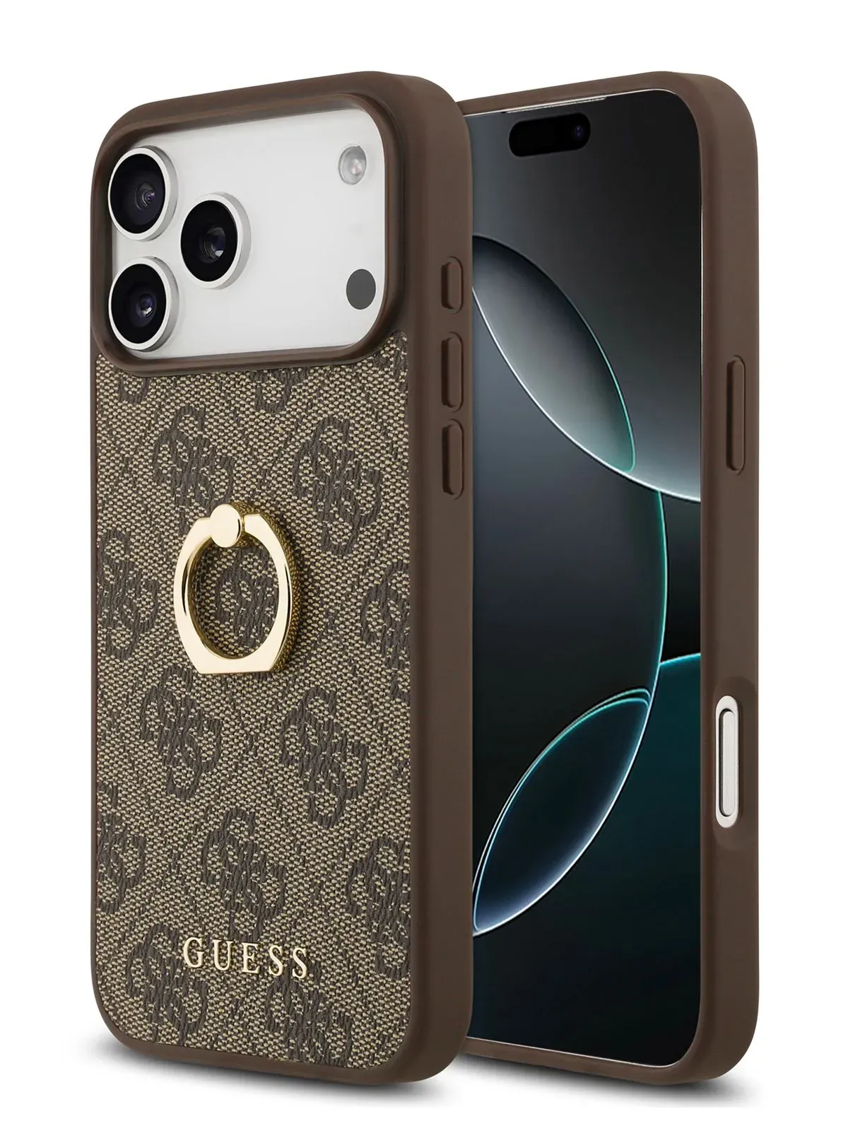 Чехол Guess на iPhone 17 Pro Max, Leather Ring, коричневый, с металлическими кольцом держателемphoto4