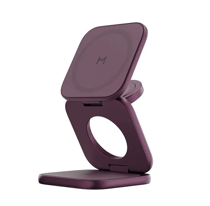 Складное беспроводное зарядное устройство 3 в 1 Magssory Fold Ultra для Apple Burgundyphoto0