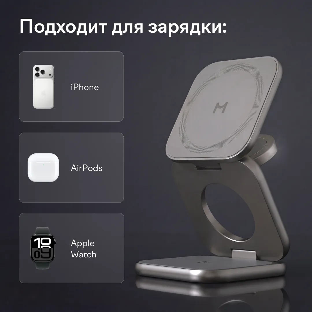 Складное беспроводное зарядное устройство 3 в 1 Magssory Fold Ultra для Apple Midnightphoto7