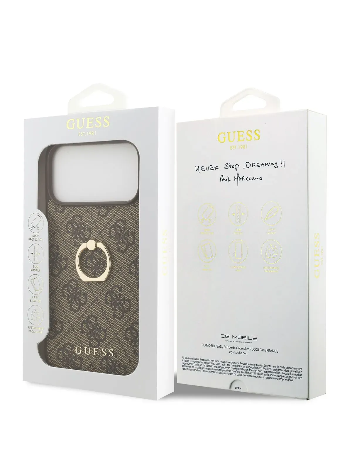 Чехол Guess на iPhone 17 Pro Max, Leather Ring, коричневый, с металлическими кольцом держателемphoto7