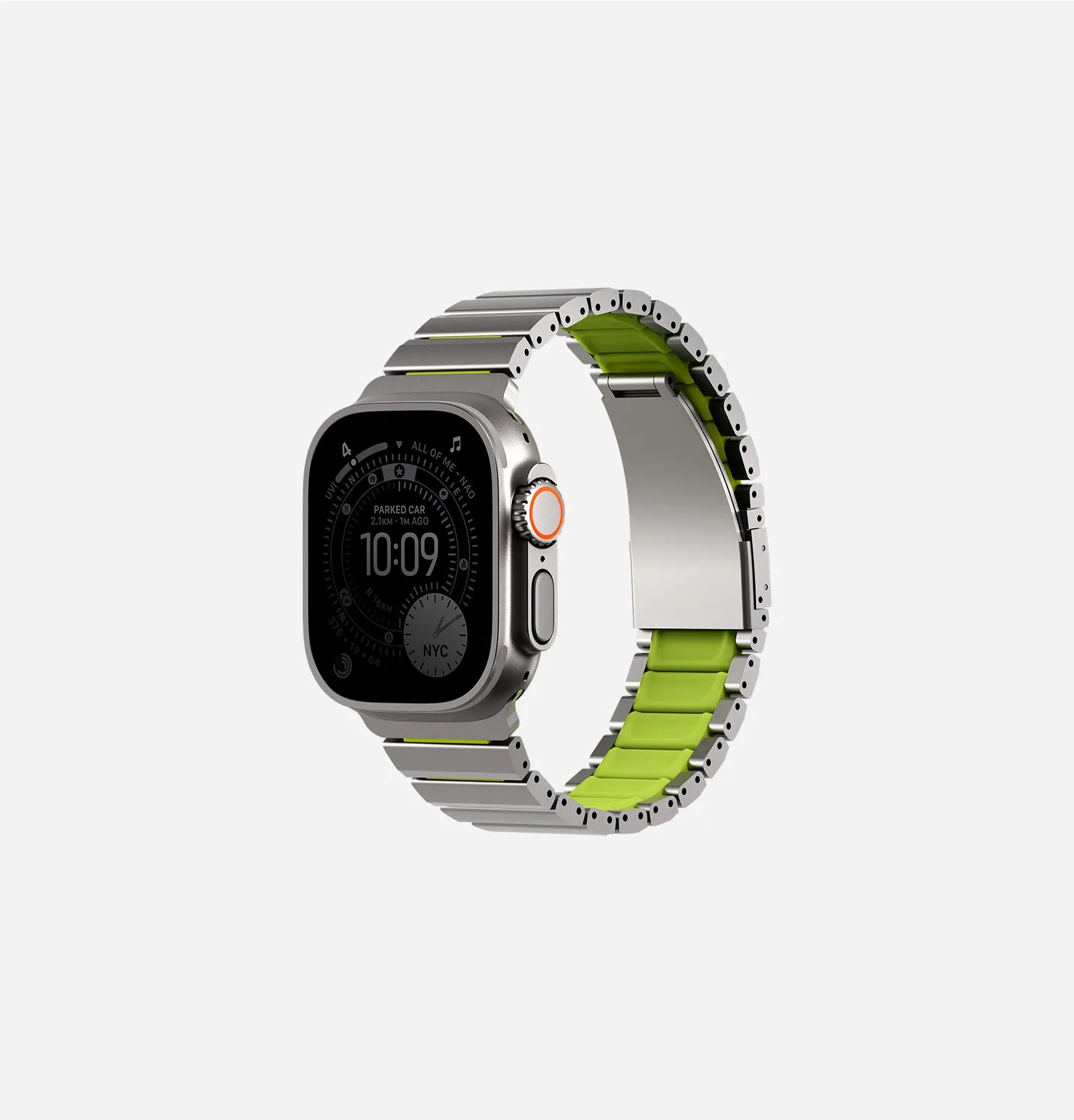 Ремешок UNIQ Strova Flex для Apple Watch 49/46/45/44 мм, зеленый / желтый (Titaniumsilver Limegreen)photo0