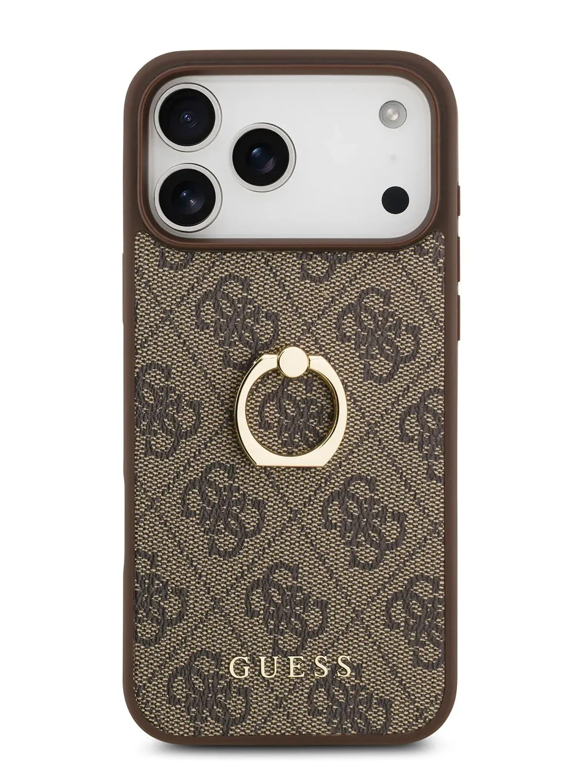 Чехол Guess на iPhone 17 Pro Max, Leather Ring, коричневый, с металлическими кольцом держателемphoto1