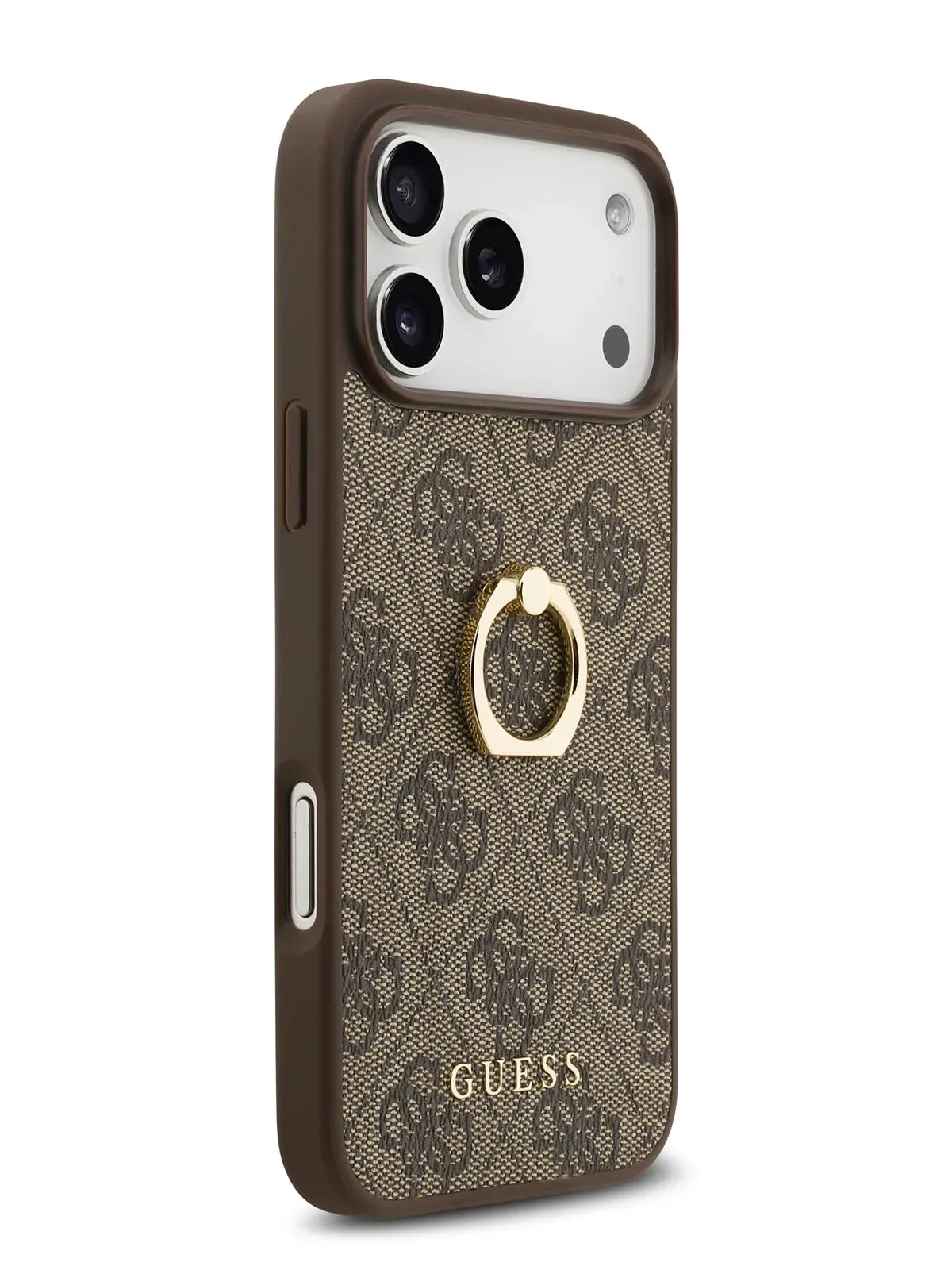 Чехол Guess на iPhone 17 Pro Max, Leather Ring, коричневый, с металлическими кольцом держателемphoto0