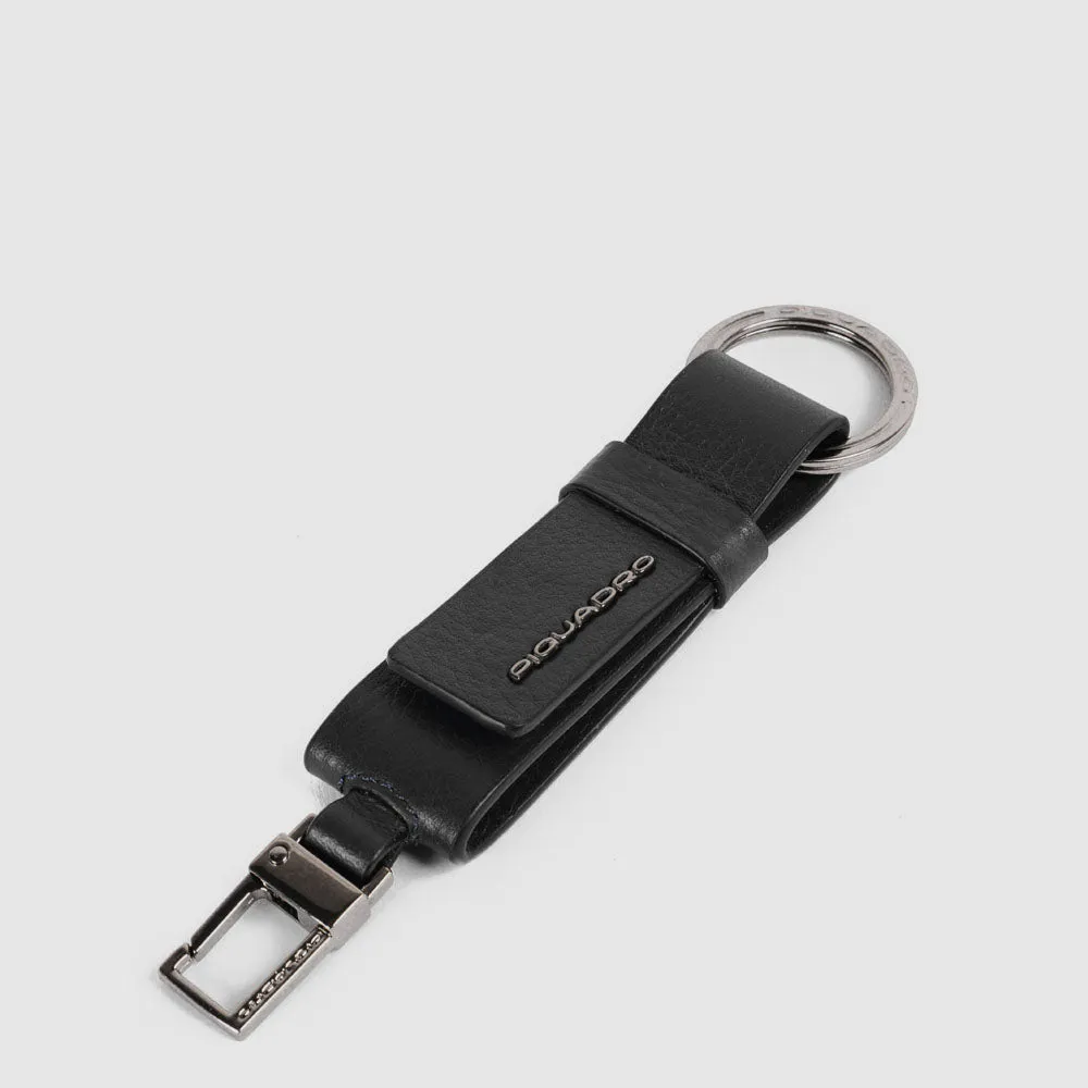 Плоский кожаный брелок для ключей с карабином Piquadro PC3751MOS/N, чёрныйphoto0