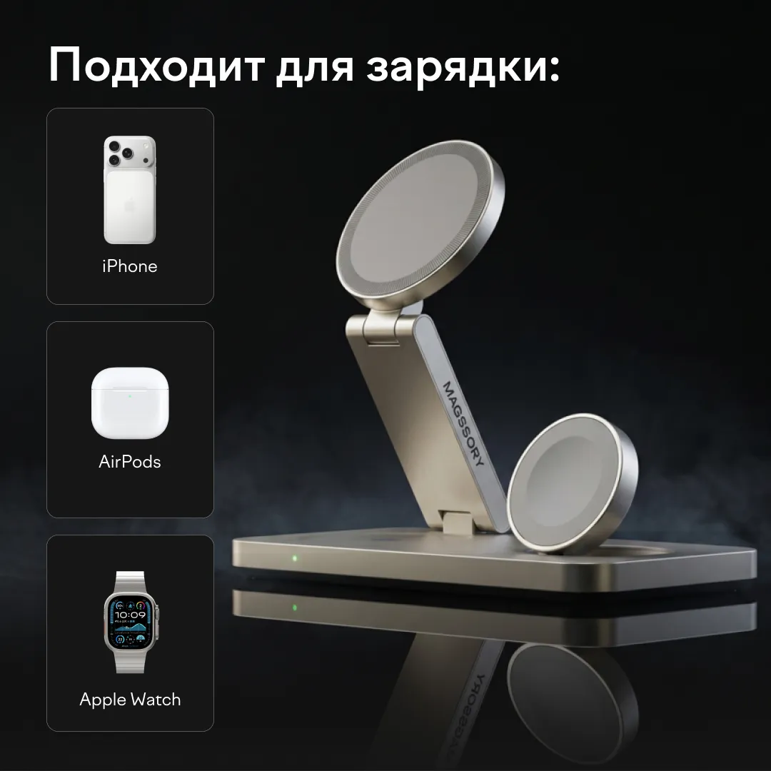 Зарядная станция 3 в 1 Magssory Yoga для Apple Qi2 Titan