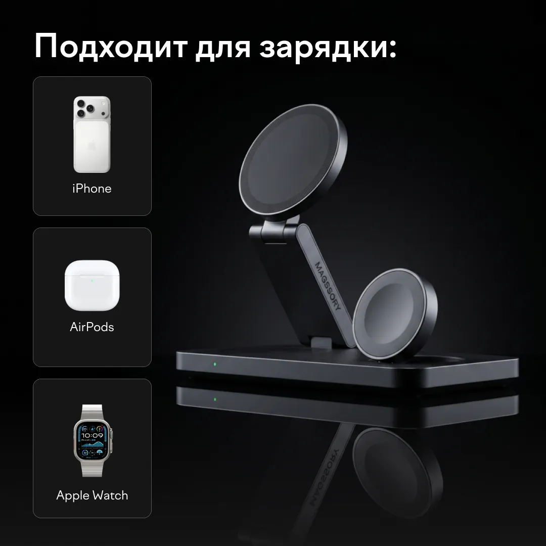 Зарядная станция 3 в 1 Magssory Yoga для Apple Qi2 Midnight