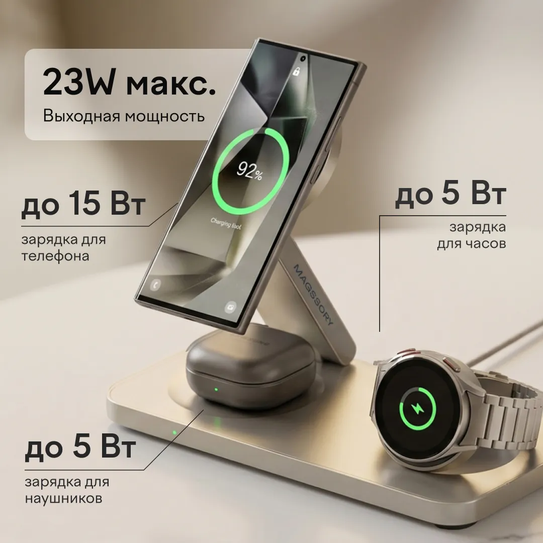 Зарядная станция 3 в 1 Magssory Yoga для Samsung Qi2 Titan