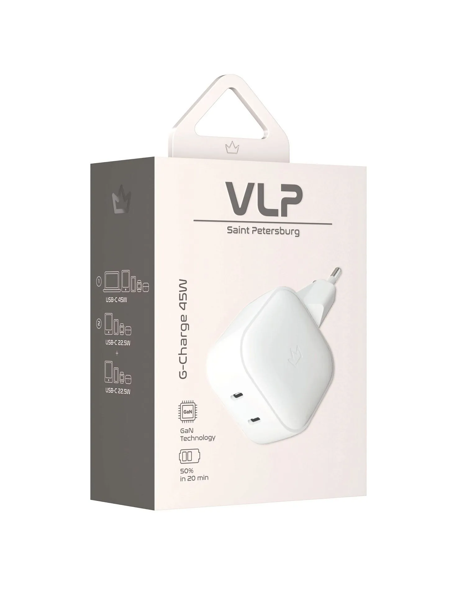 Сетевое зарядное устройство VLP G-Charge 45Вт USB-C+USB-C, PD, QC, белыйphoto9
