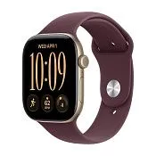 Apple Watch Series 12, 46 мм корпус из алюминия золотого цвета, спортивный ремешок бордового цвета