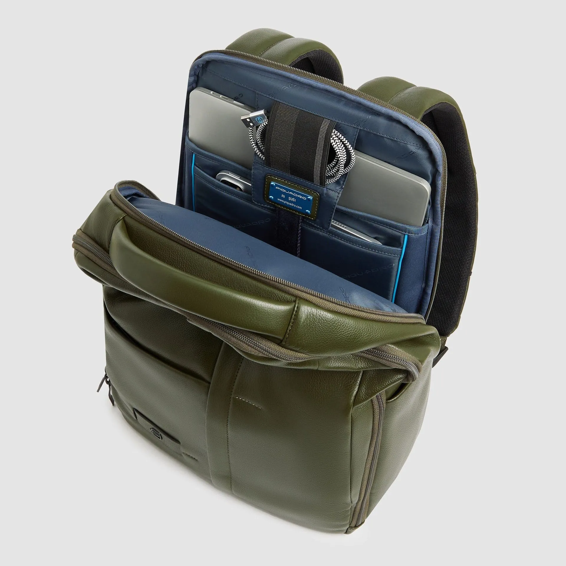 Кожаный рюкзак для ноутбука 14" с RFID-защитой Piquadro CA6766W137/VE2, зелёныйphoto3