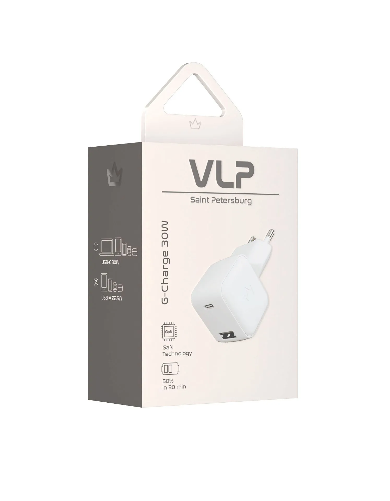 Сетевое зарядное устройство VLP G-Charge 30Вт USB-C+USB-A, QC, белыйphoto6
