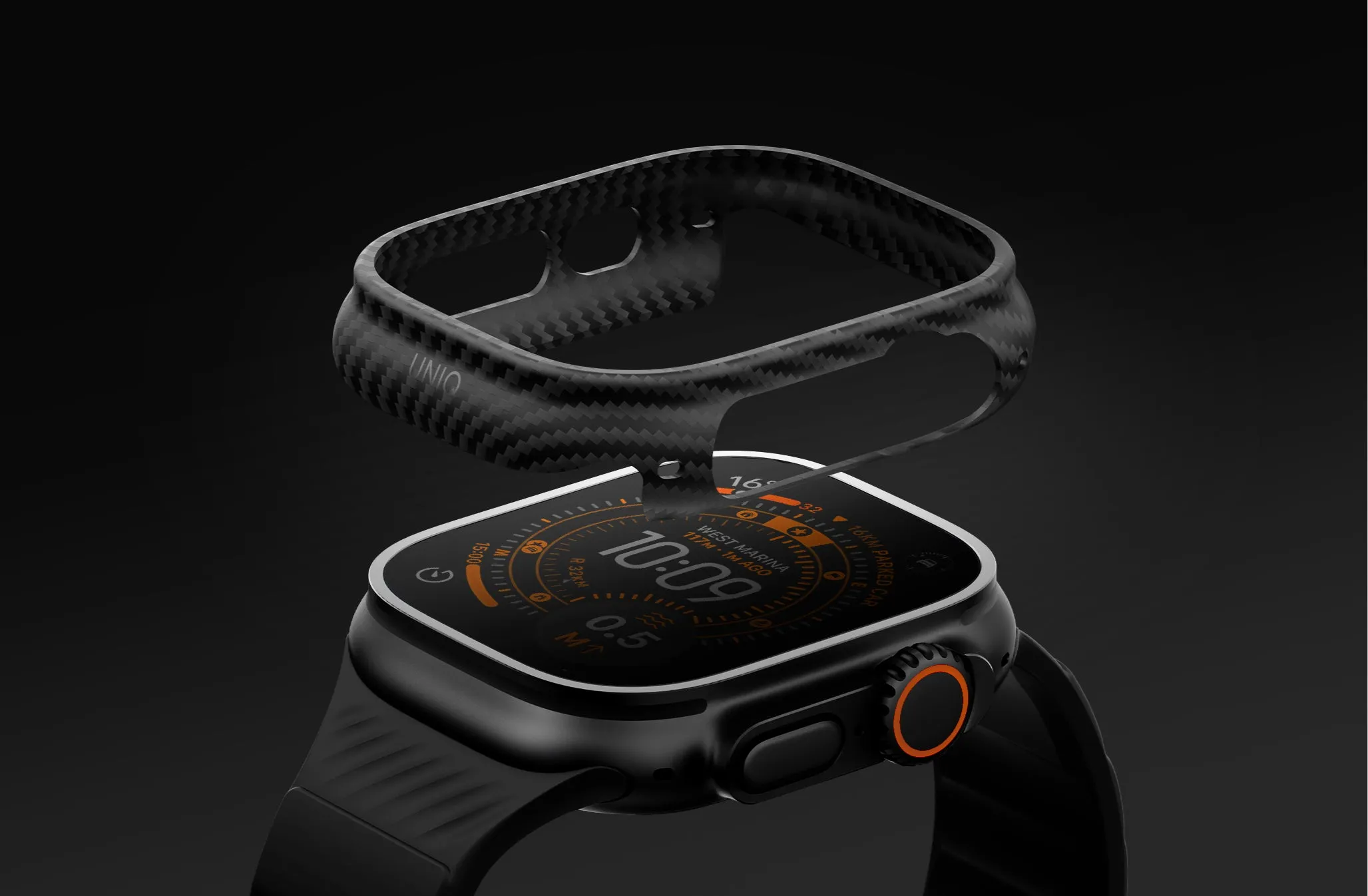 Чехол UNIQ Keva Verge для Apple Watch 49 мм, черный (Carbon Black)