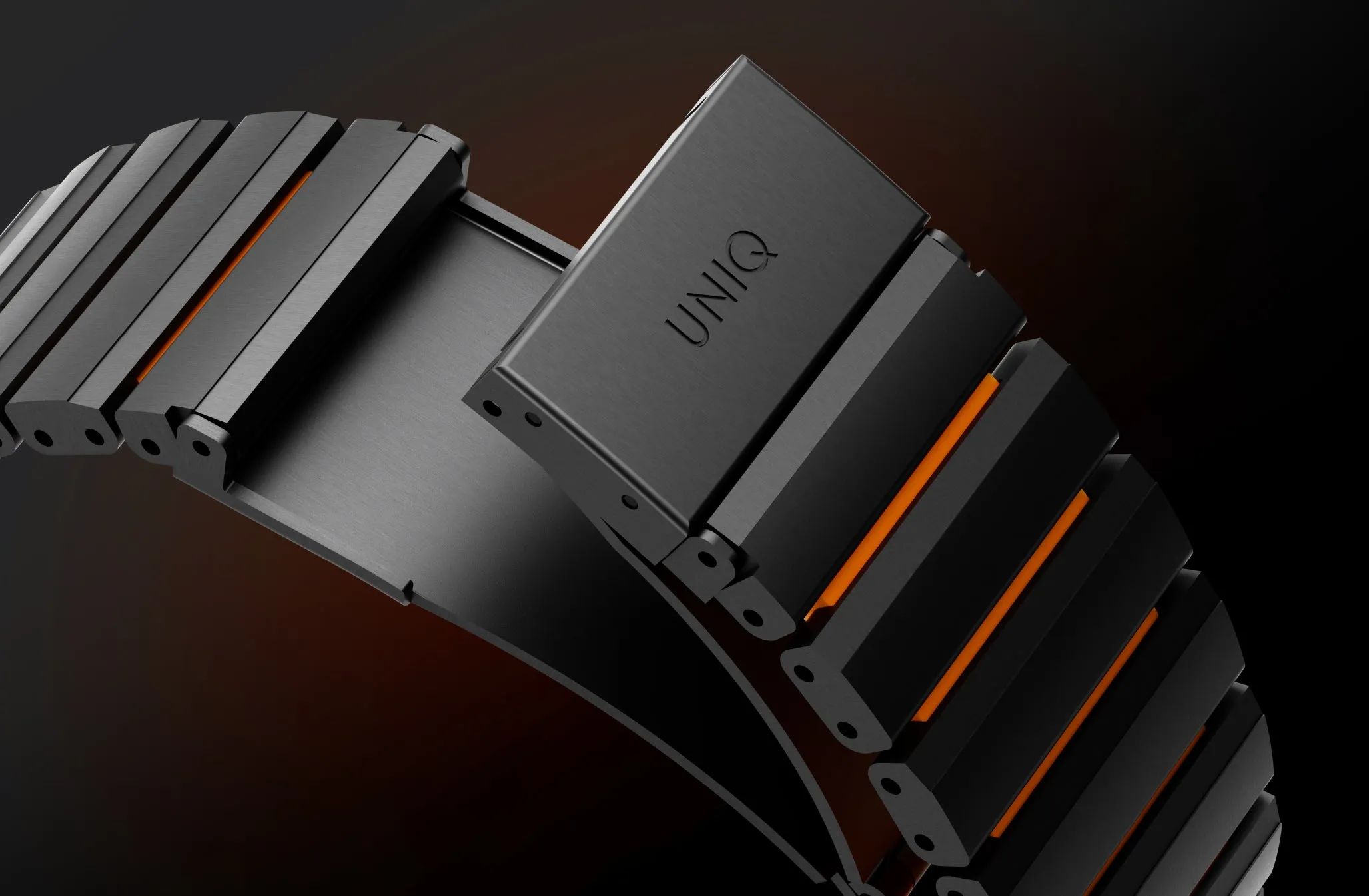 Ремешок UNIQ Strova Flex для Apple Watch 49/46/45/44 мм, черный / оранжевый (Midnightblack Voltorange)