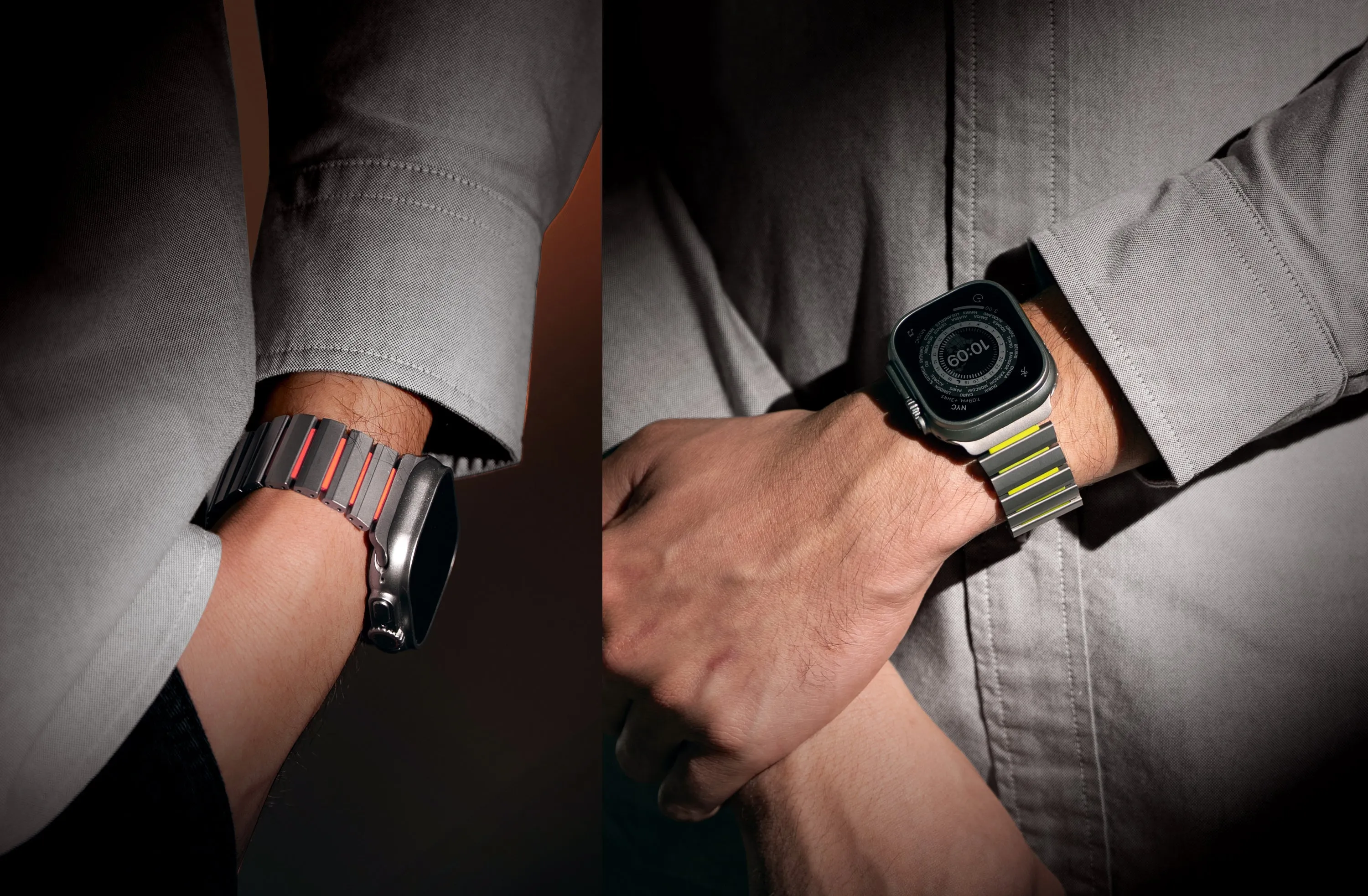 Ремешок UNIQ Strova Flex для Apple Watch 49/46/45/44 мм, черный / оранжевый (Midnightblack Voltorange)